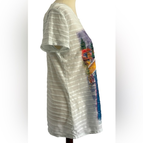 Ellen Negley Knit Short Sleeve Venice Italy Art & Soul Canal Blouse Size Medium - Picture 2 of 12